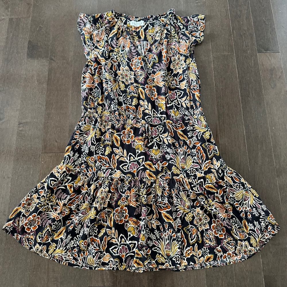 Velvet by Graham & Spencer Floral‎ Flutter Ruffle Dress Tie Waist Flirty Flowy L